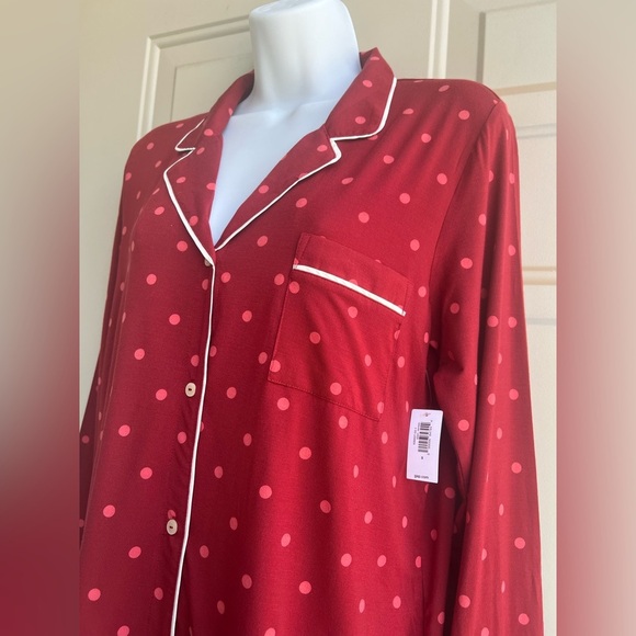NWT Gap Luxe Soft Pajama Top Size S Red Polka Dot Luxe Sleep shirt Cozy & Chic - Picture 4 of 8